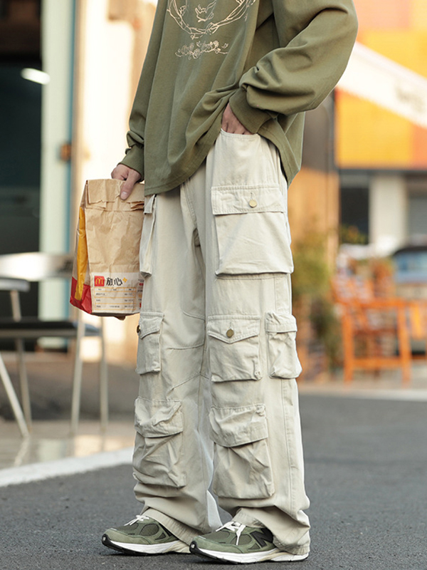 Pantalones cargo sueltos con bolsillo vintage para hombre-2