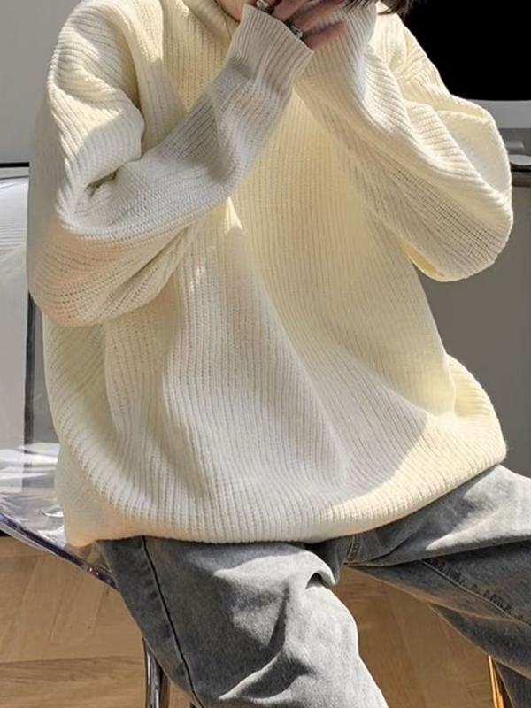 Suéter suelto de punto de color sólido para hombre-1