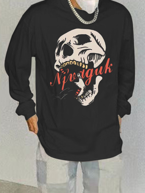 Camiseta de manga larga con estampado de calavera Hip Pop para hombre-2