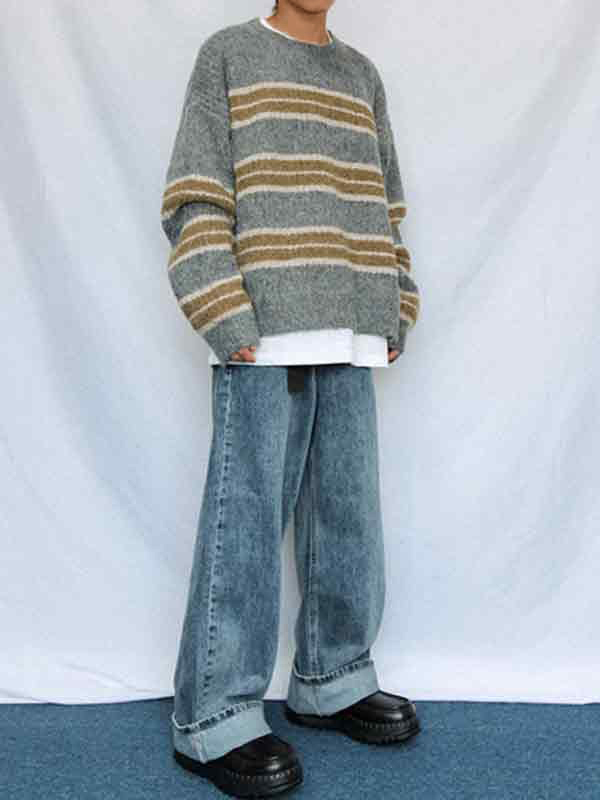 Sudadera de hombre en tejido calentito con rayas de colores en contraste-2