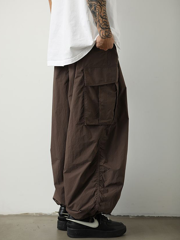 Pantalones cargo con pies atados y bolsillos grandes para hombre-4