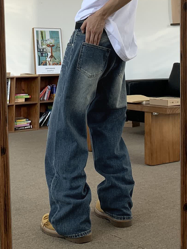 Vaqueros holgados lavados y trapeados para hombre-1