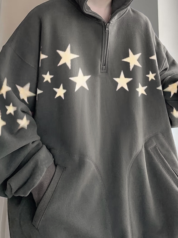 Sudadera con capucha extragrande con media cremallera y estampado de estrellas para hombre-2