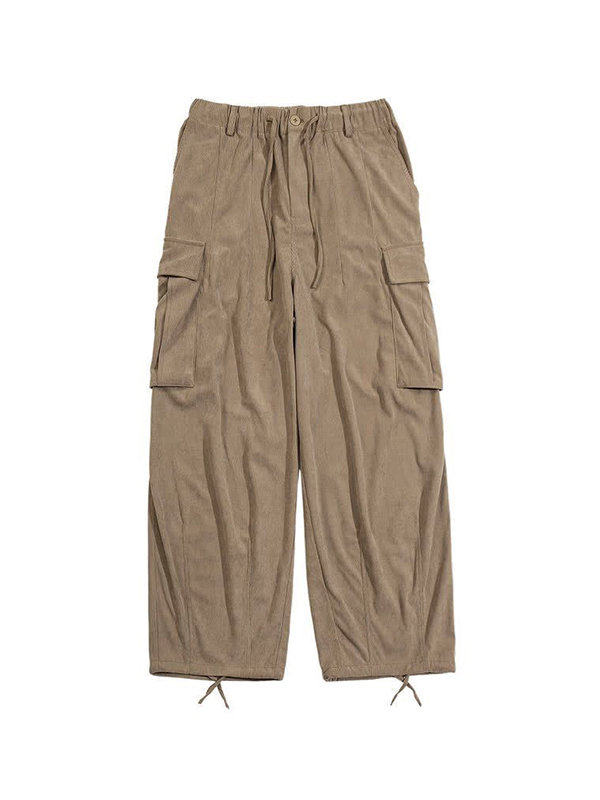 Pantalones cargo con cordón y múltiples bolsillos de pana vintage para hombre-3