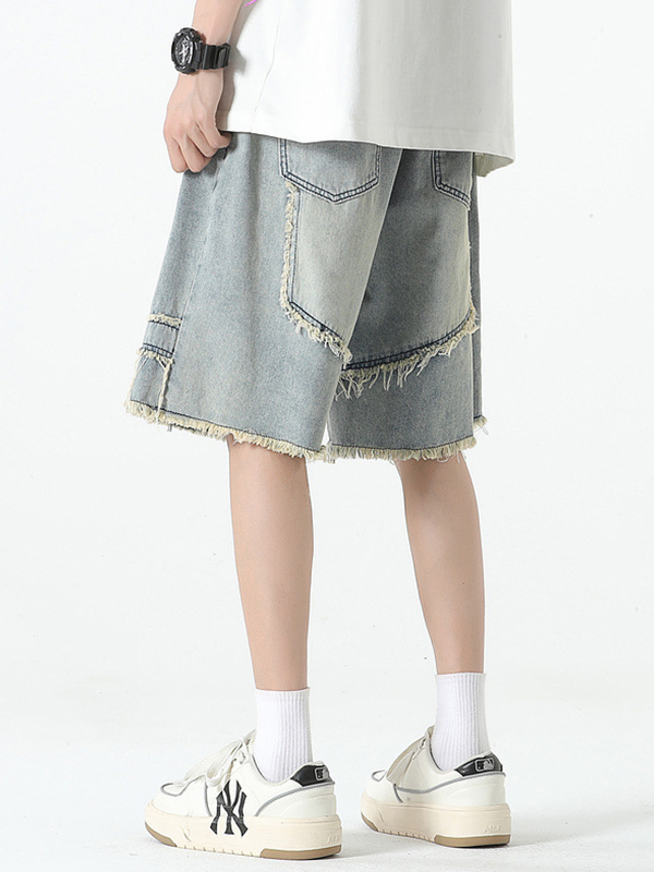 Shorts con empalme y ribetes sin rematar para hombre-3