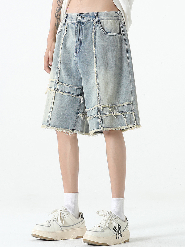 Shorts con empalme y ribetes sin rematar para hombre-2