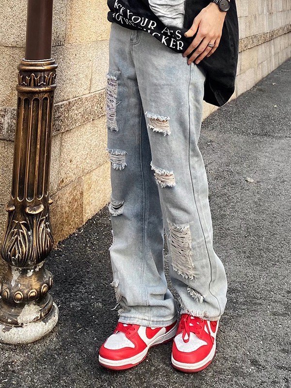 Jeans rasgados acampanados al tobillo para hombre-5
