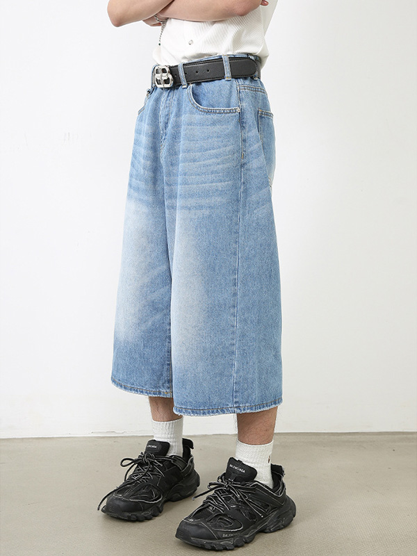 Shorts vaqueros de pierna recta y estilo urbano con pierna ancha-3