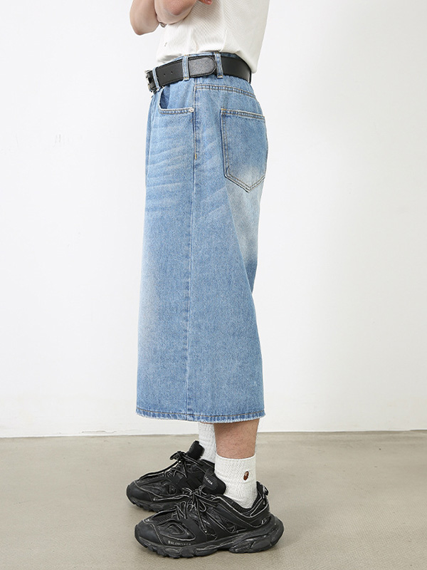 Shorts vaqueros de pierna recta y estilo urbano con pierna ancha-4