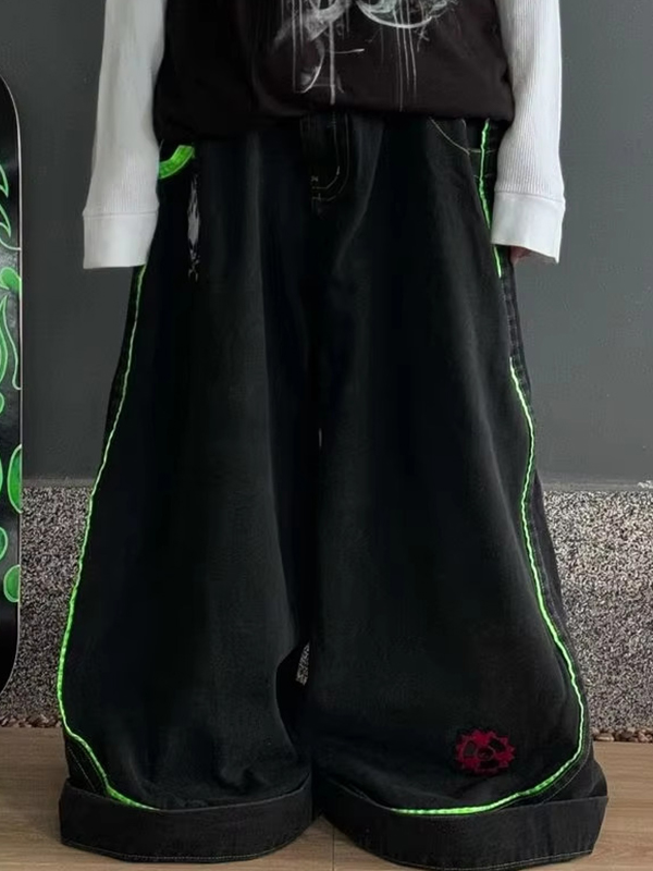 Vaqueros holgados de moda bordados-2