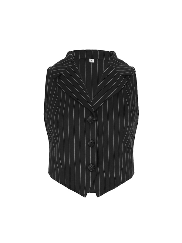 Camiseta sin mangas a rayas con botones y cuello de traje-3