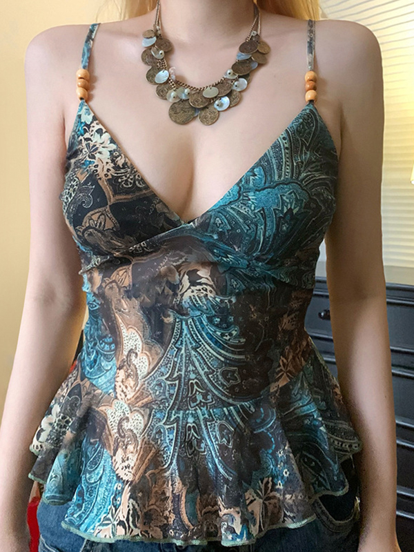 Top de tirantes con estampado vintage americano-2