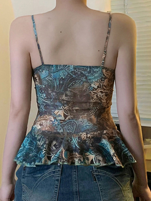 Top de tirantes con estampado vintage americano-3