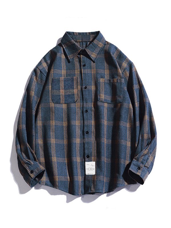 Camisa de manga larga con botones a cuadros para hombre-1