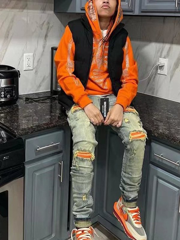 Sudadera con capucha y media cremallera de calavera con diamantes de imitación para hombre-2