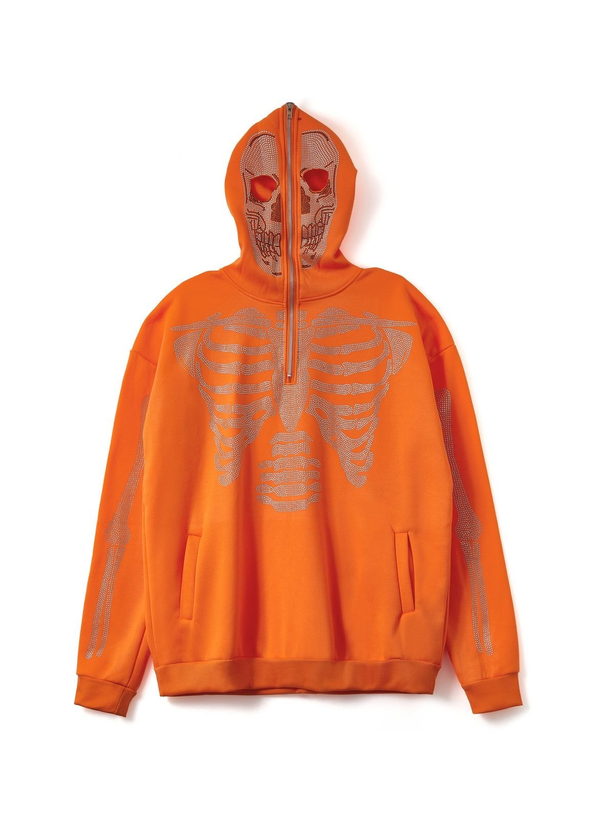 Sudadera con capucha y media cremallera de calavera con diamantes de imitación para hombre-3