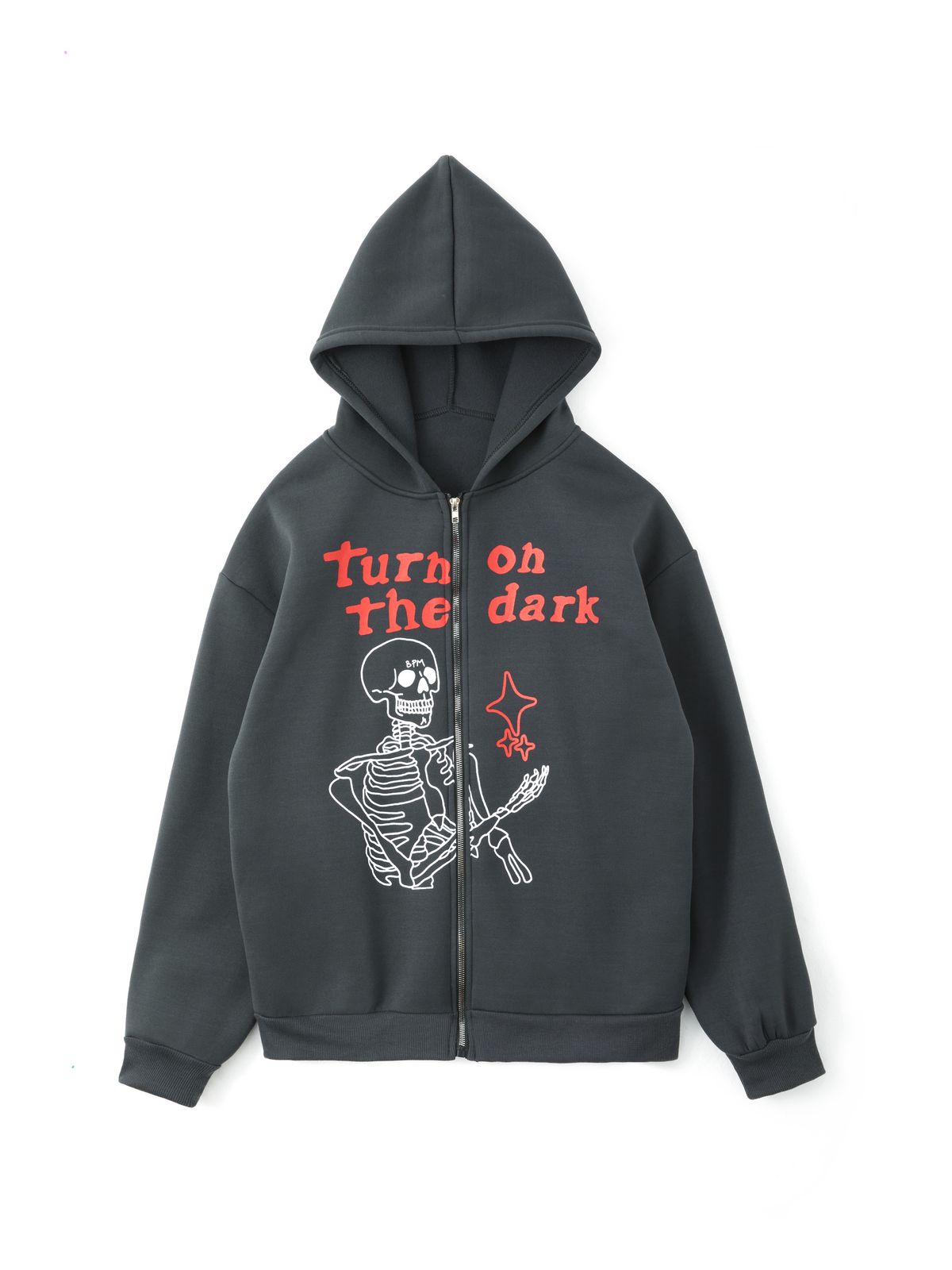 Sudadera con capucha y cremallera con gráfico de calavera y letras para hombre-8