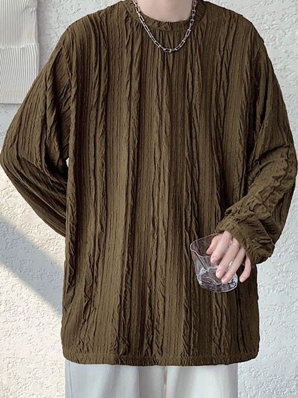 Camiseta de manga larga con cuello redondo de crepé para hombre-1