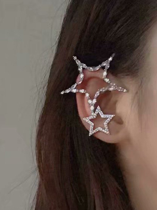 Pendiente en forma de estrella de diamantes de imitación-1