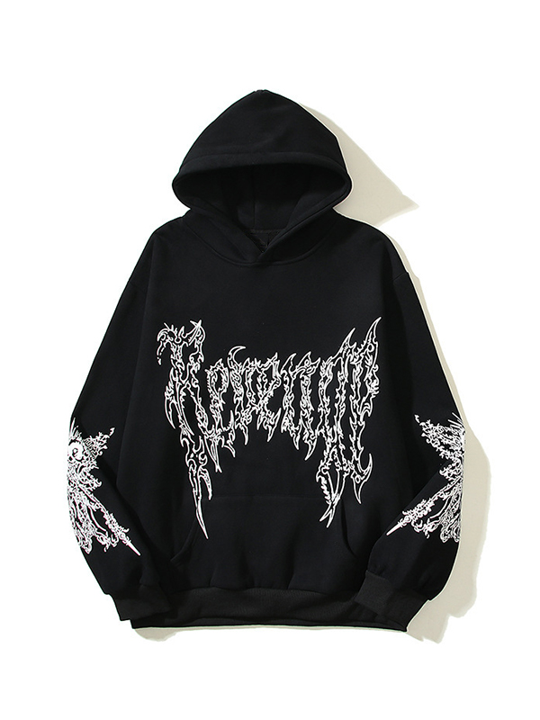 Sudadera extragrande con capucha y estampado de calavera cruzada Hip Pop para hombre-1