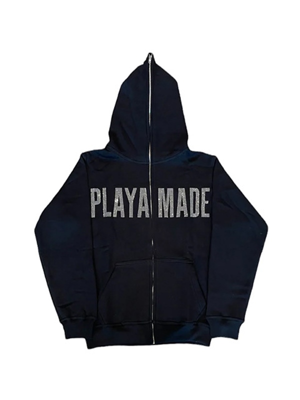 Sudadera extragrande de polar con letras brillantes y diamantes de imitación para hombre-2