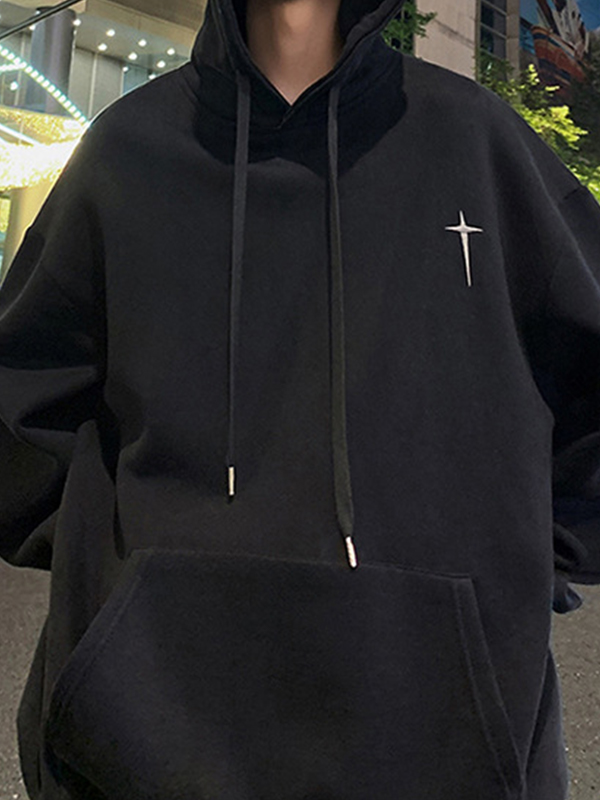 Sudadera con capucha extragrande con adornos bordados para hombre-2