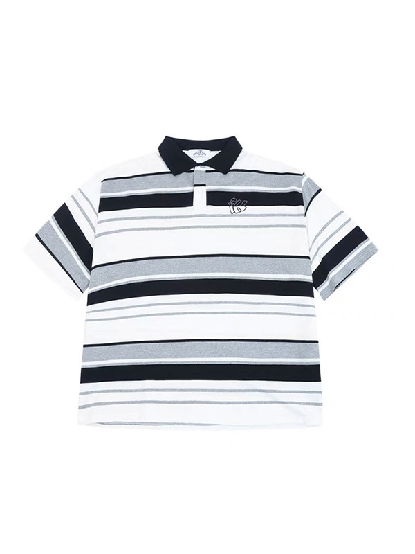 Camiseta de manga corta con bordado de rayas en contraste para hombre-2