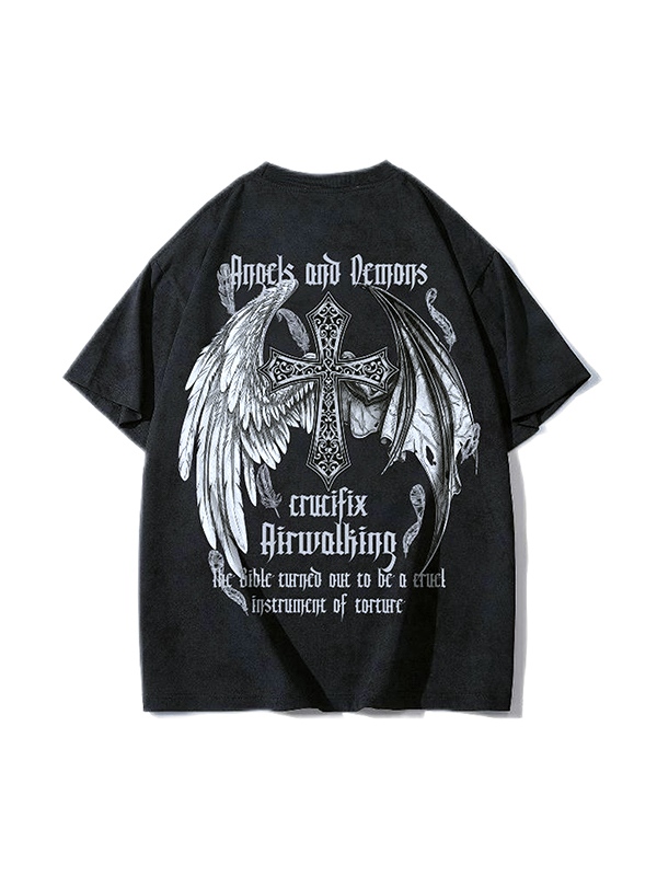 Camiseta de manga corta con estampado de cruz vintage para hombre-1