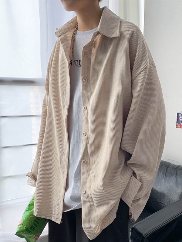 Camisa casual de manga larga de pana para hombre-3