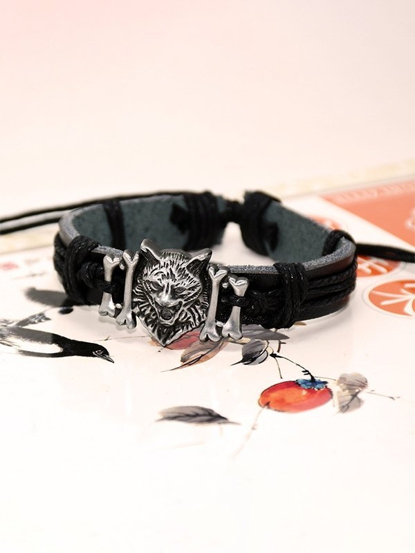 Pulsera de cuero de pu con colgante de animal-1