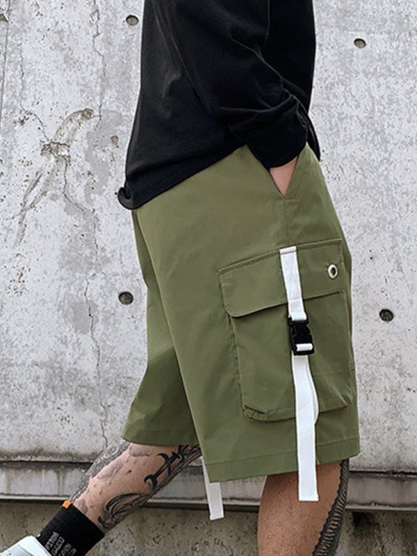 Shorts cargo sueltos con bolsillo con hebilla para hombre-2