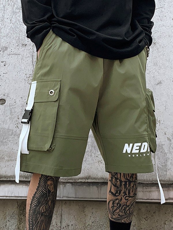 Shorts cargo sueltos con bolsillo con hebilla para hombre-1